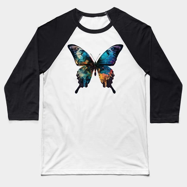 Paint Splatter Butterfly Baseball T-Shirt by TheJadeCat